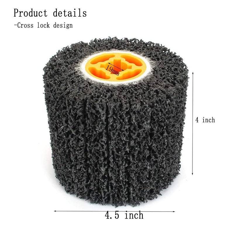 JUNLIXN 4.5" x 4" Abrasive Drawing Drum, 3/4" Quad Keyway Burnishing Wheel for Hand held Polishing Machine 40 Grit Sanding Drum Surface Conditioning Tool (Pack of 2) - Image 3
